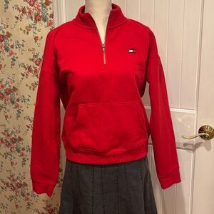 Tommy Hilfiger Women's Red Quarter-Zip Sweatshirt Size M